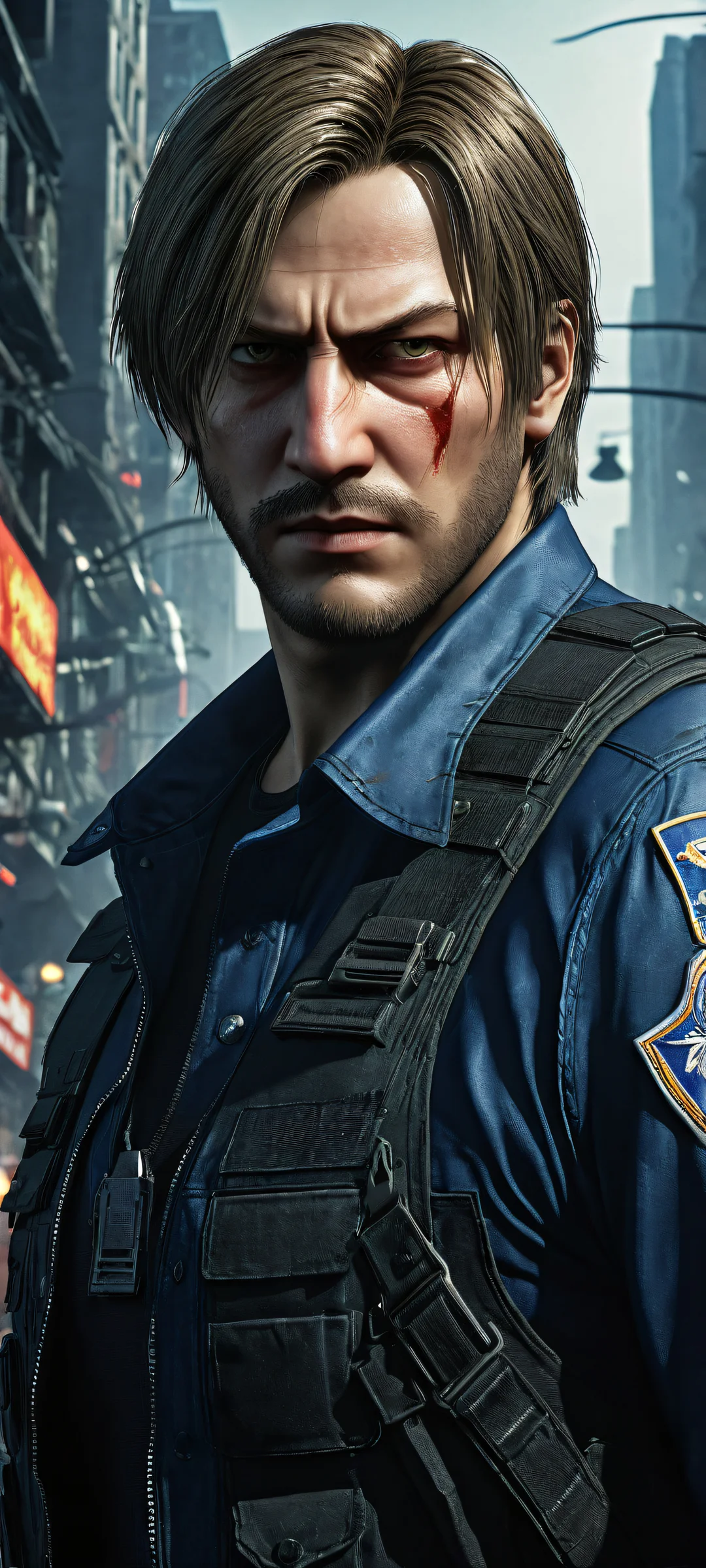 iPhone/Android exclusive artwork featuring Leon Kennedy and Raccoon City characters. Perfect for your mobile home screen.