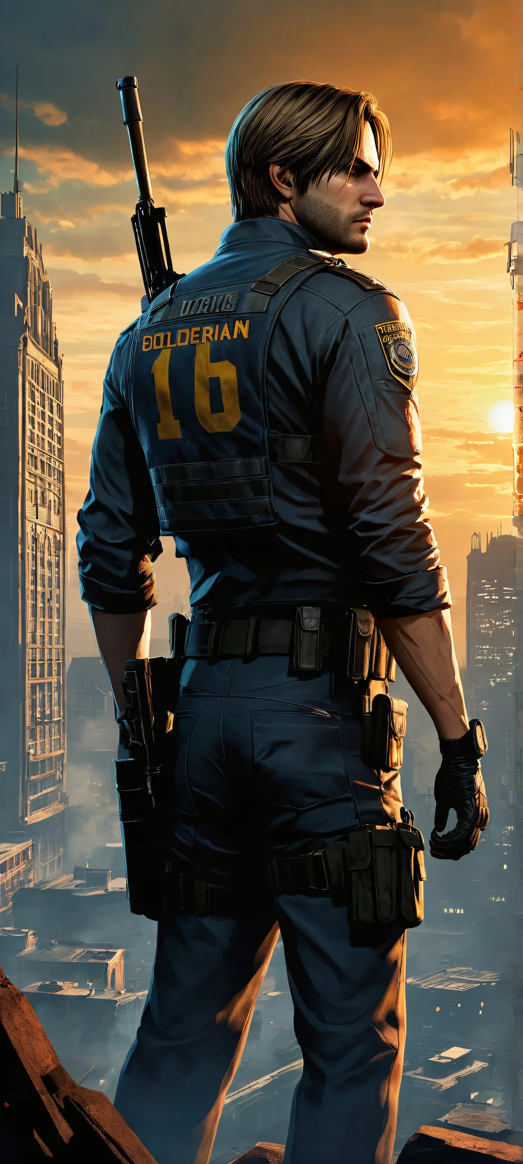 Leon Kennedy stands firm in the Raccoon City Police Department uniform, determined to take down Umbrella Corporation on his iPhone/Android device.