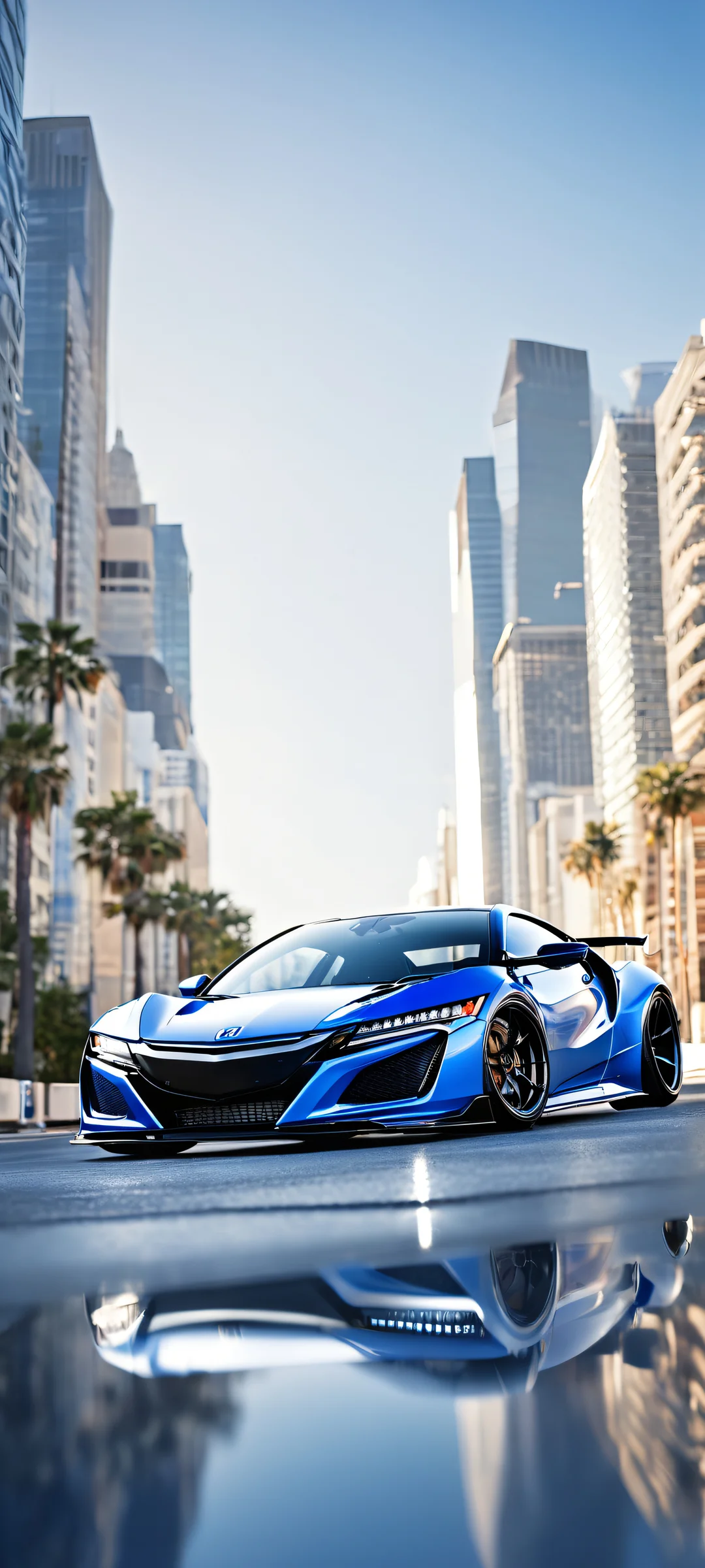 Honda NSX with Liberty Walk customizations on a futuristic road against a bright blue sky for iPhone/Android