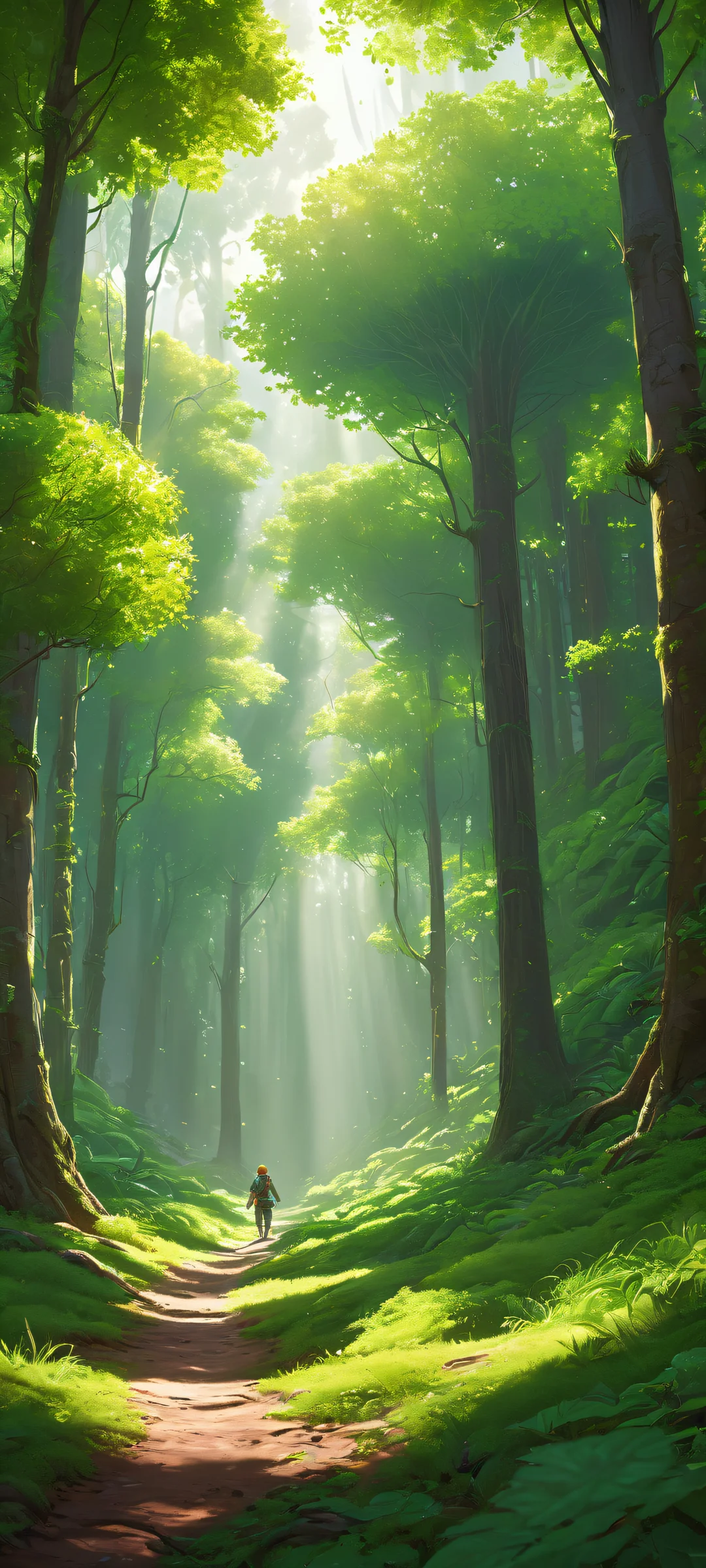 iPhone/Android: A majestic vertical portrait of Link negotiating with Tingle in the Lost Woods, featuring mystical energy and whimsical details.