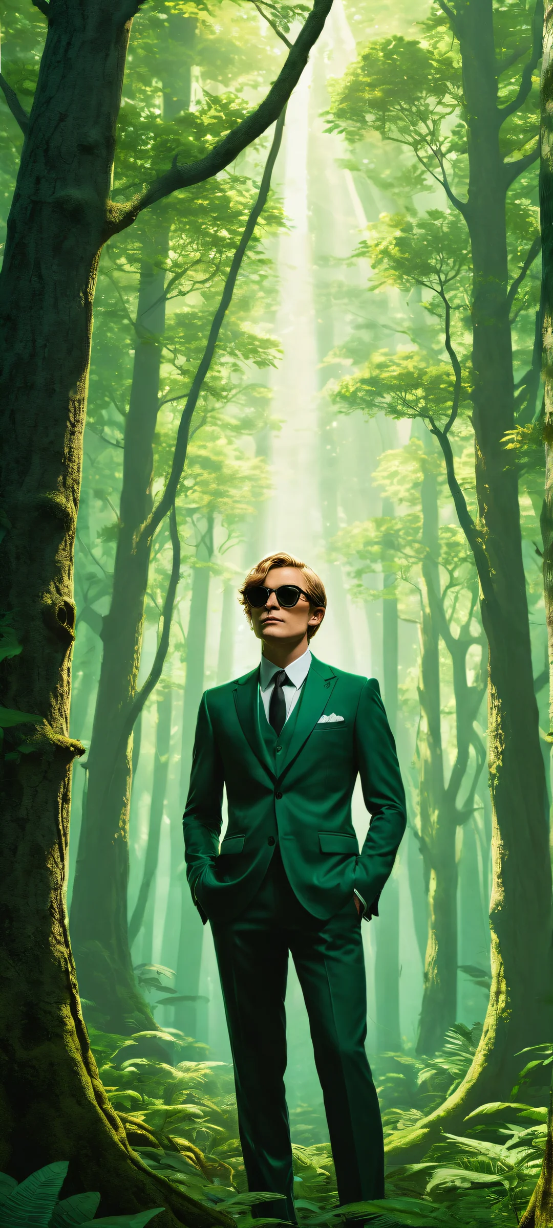 Link's Whimsical Quest Aesthetic Phone Wallpaper iPhone/Android users will love this breathtaking portrait artwork of Link wearing sunglasses and a pinstripe suit, surrounded by micro-details of Skull Kids. Perfectly optimized for your home screen!