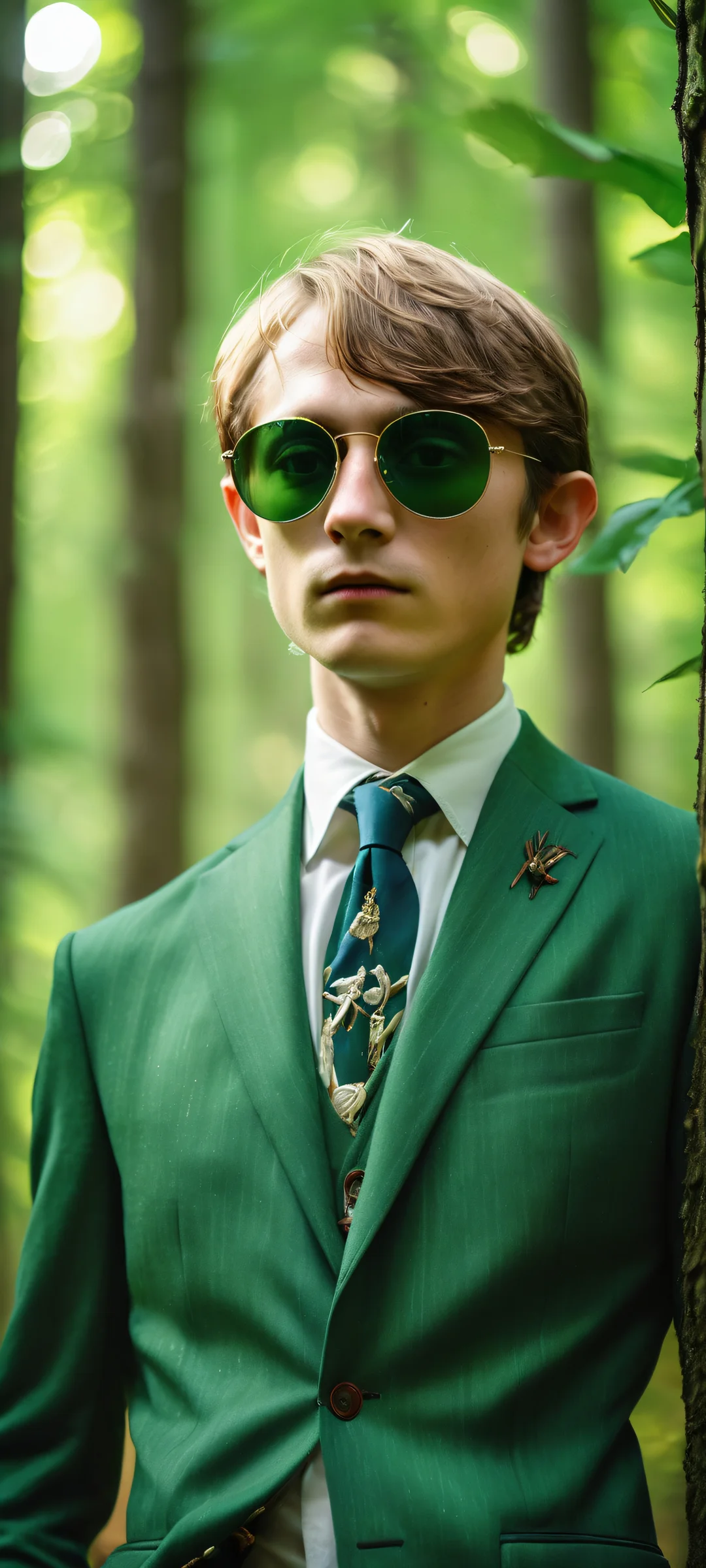 iPhone/Android user with Link's Whispering Woods wallpaper featuring a dramatic green light shaft, Skull Kids peeking from behind trees, and a perfectly clean top half for UI.