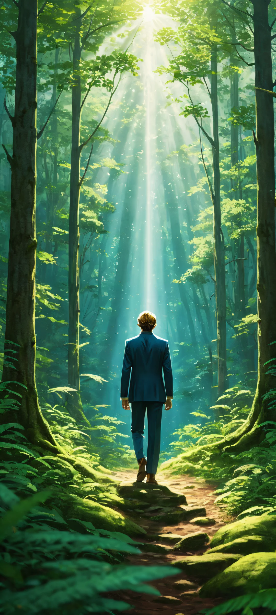 A serene portrait of Link surrounded by Skull Kids, with the mystical Lost Woods landscape unfolding below. Perfect for iPhone and Android home screens.