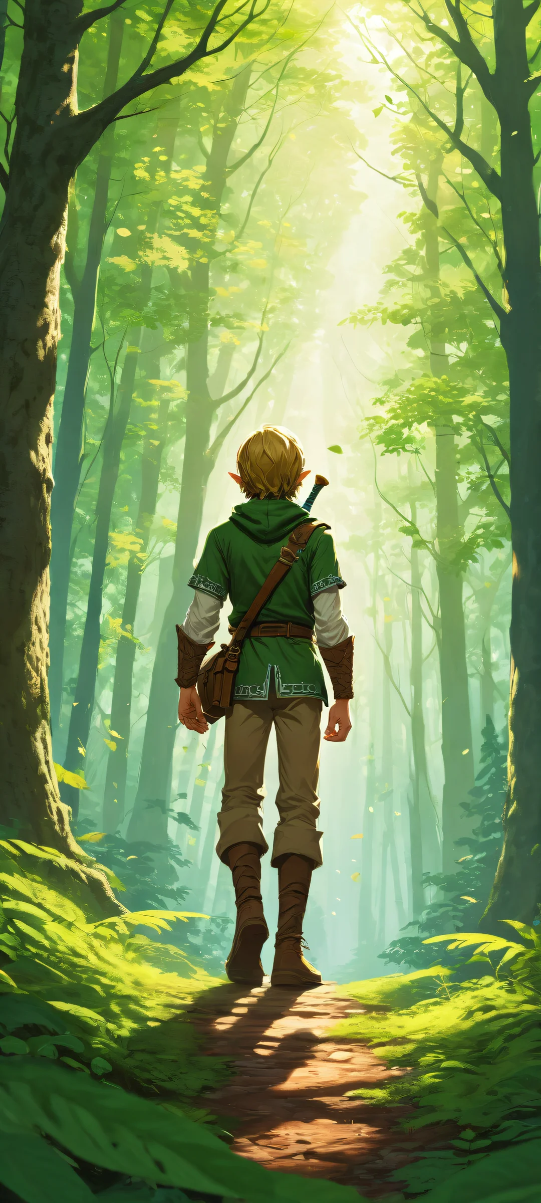 Atemberaubendes vertikales Porträtkunstwerk von Link inmitten von Skull Kids und den Lost Woods. Perfekt für iPhone-/Android-Startbildschirme.