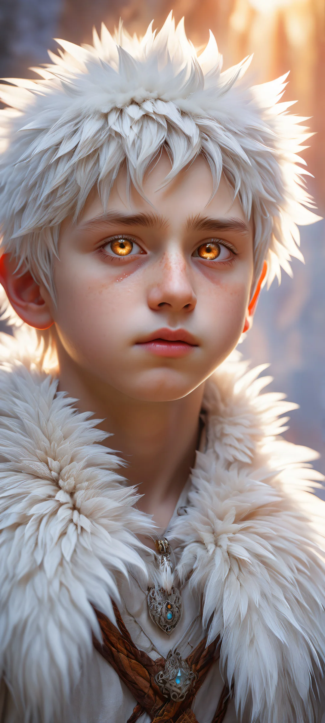 A lone wolf boy with intricate details surrounded by a vast void, perfectly optimized for iPhone/Android home screens.