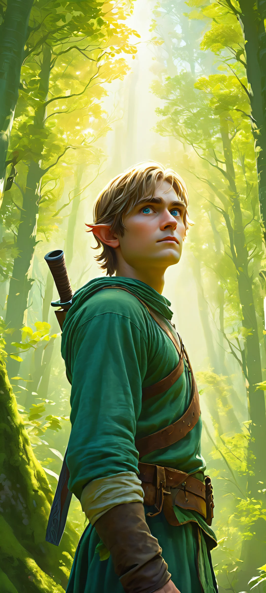 iPhone/Android: Link and Skull Kids in a mystical forest scene with green lighting, perfect for home screens.