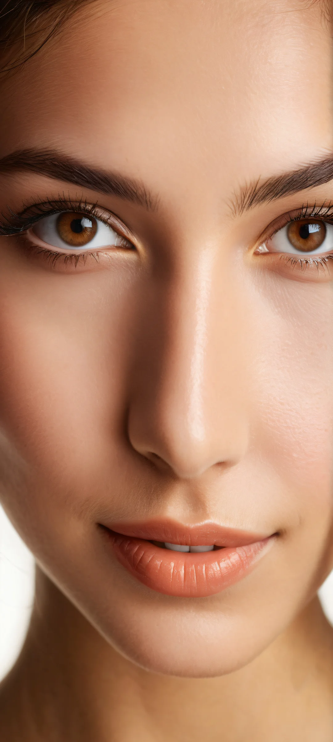 A lovely girl with warm smile and intricate eyelashes on iPhone/Android wallpaper