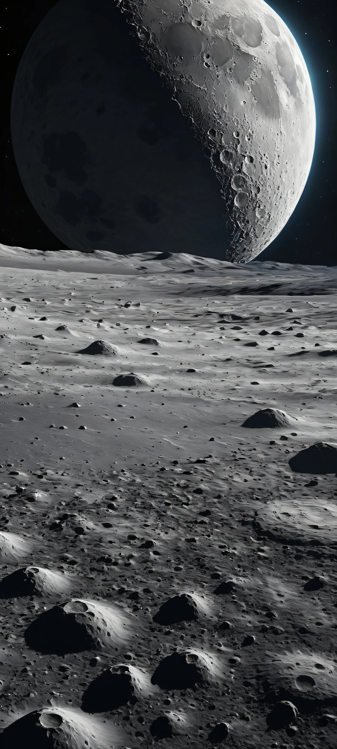 A stunning portrait of the Moon's surface on iPhone and Android devices. Perfectly optimized for seamless UI integration.