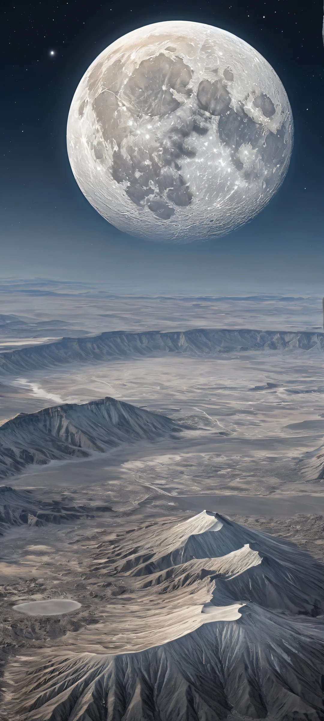 A majestic full moon with intricate surface details on a black background, perfectly optimized for iPhone and Android home screens.