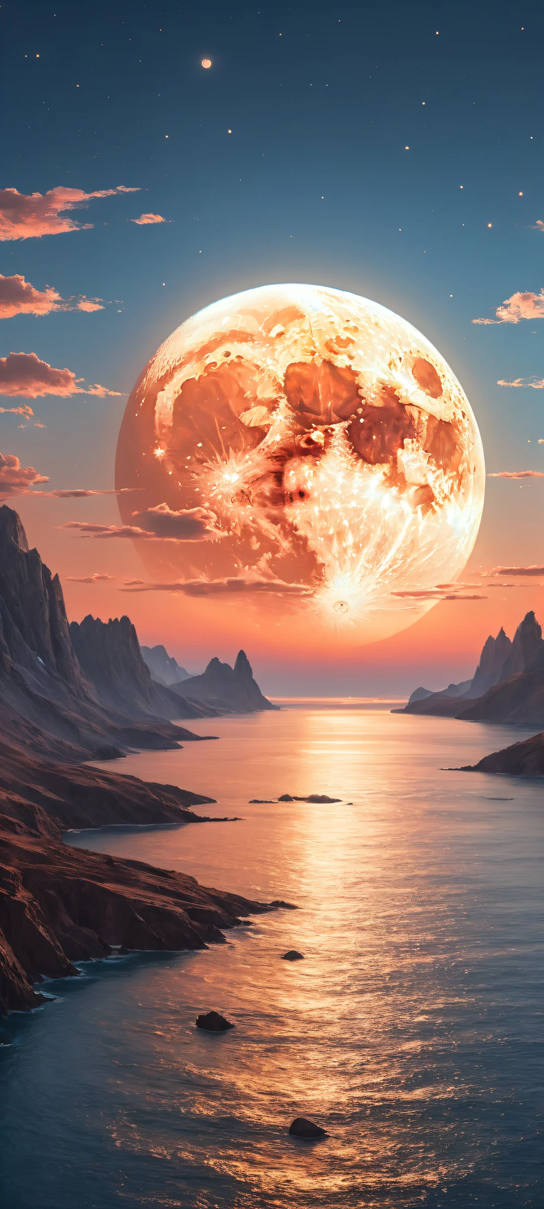 iPhone/Android compatible wallpaper featuring a stunning lunar landscape with intricate details and ethereal lighting.