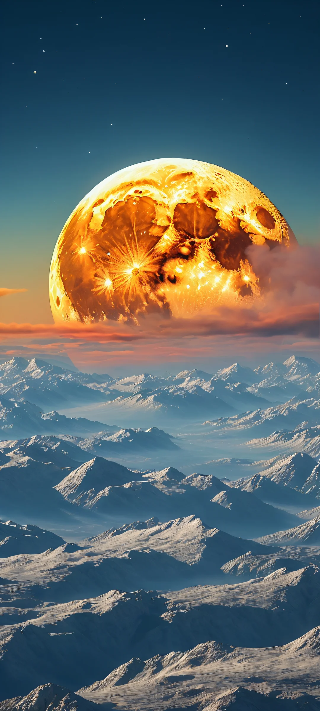 Breathtaking digital art of Full Moon on iPhone/Android with vibrant clouds and radiant lunar surface. Perfect for Apple UI.