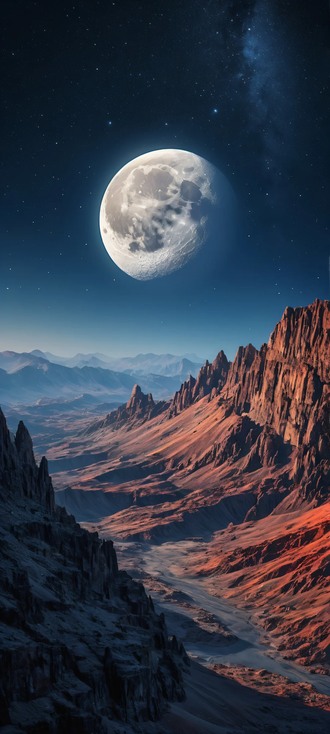 iPhone and Android mobile wallpaper featuring a stunning portrait of the moon with intricate details and a serene background.