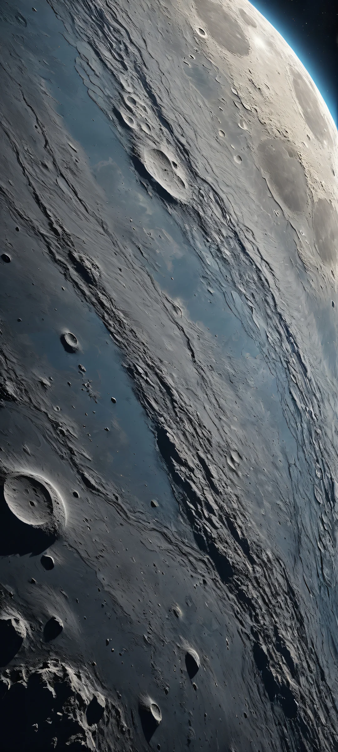 Lunar Odyssey 2K QHD Home Screen A breathtaking vertical portrait of the Moon's cratered surface with micro-details on iPhone/Android home screens.