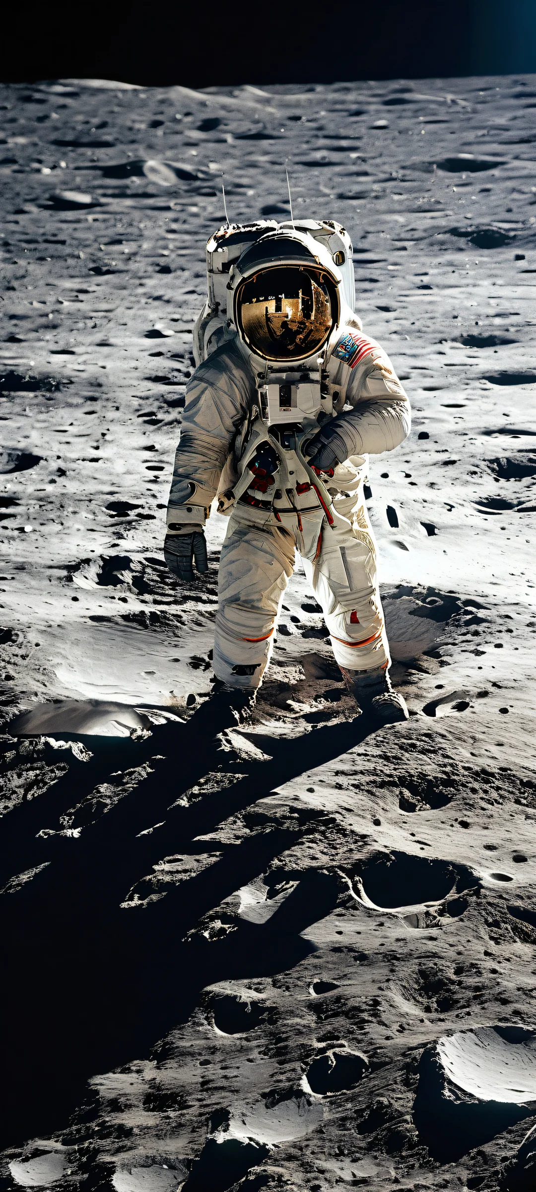 iPhone/Android compatible wallpaper featuring the lunar module at the Artemis II mission's landing site on the Moon, with intricate micro-details and stunning visuals.