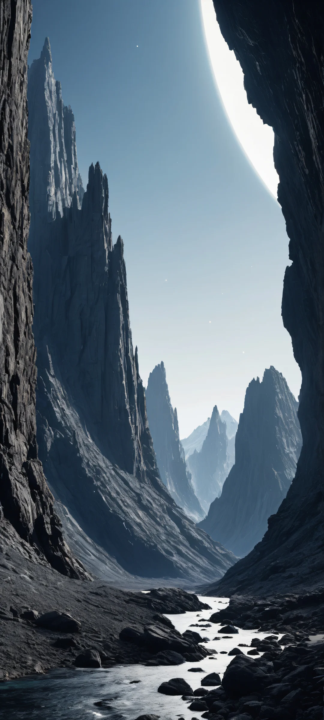 iPhone/Android vertical portrait artwork of Lunar surface details, Earth rising above the horizon, and stunning celestial landscape