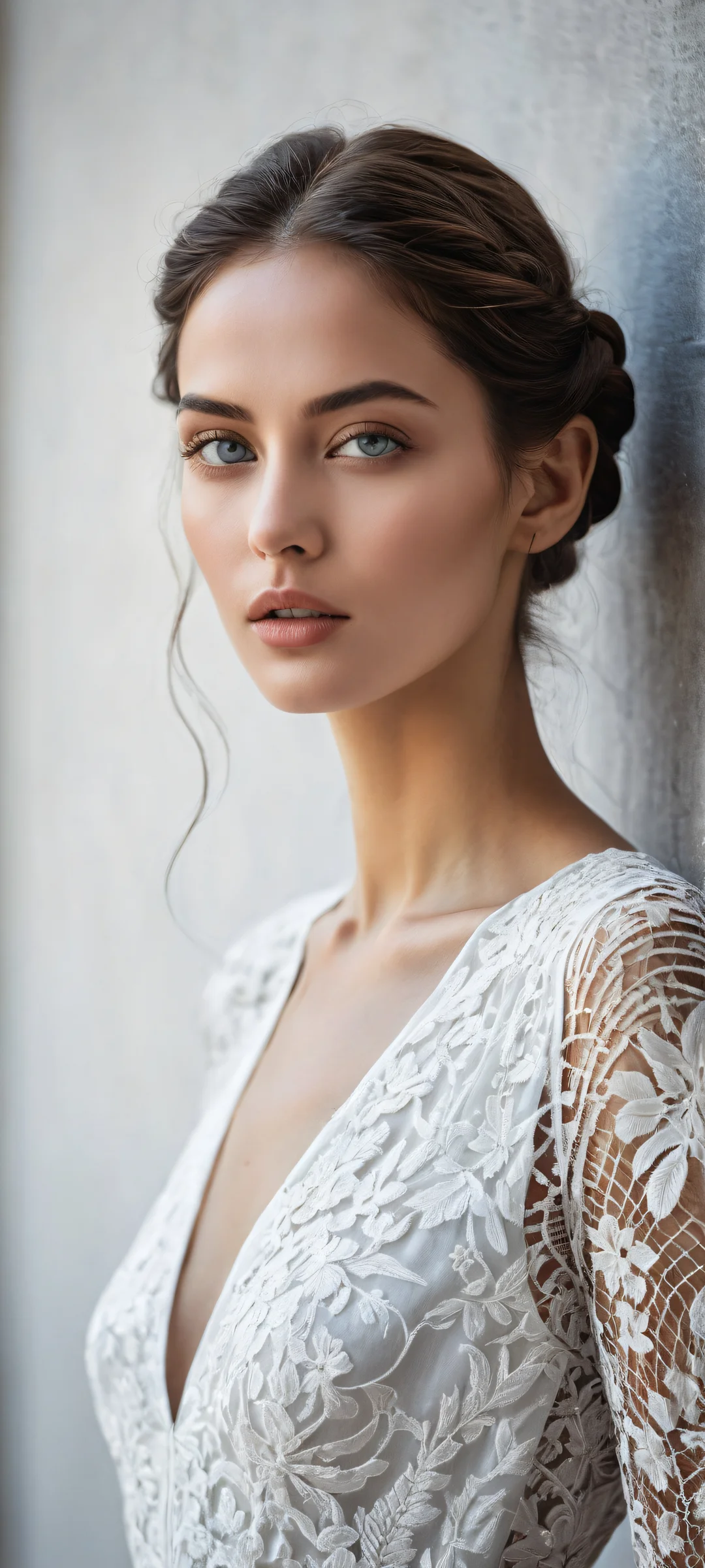 Stunning female figure with intricate micro-details on a minimalist backdrop for iPhone/Android wallpaper use.