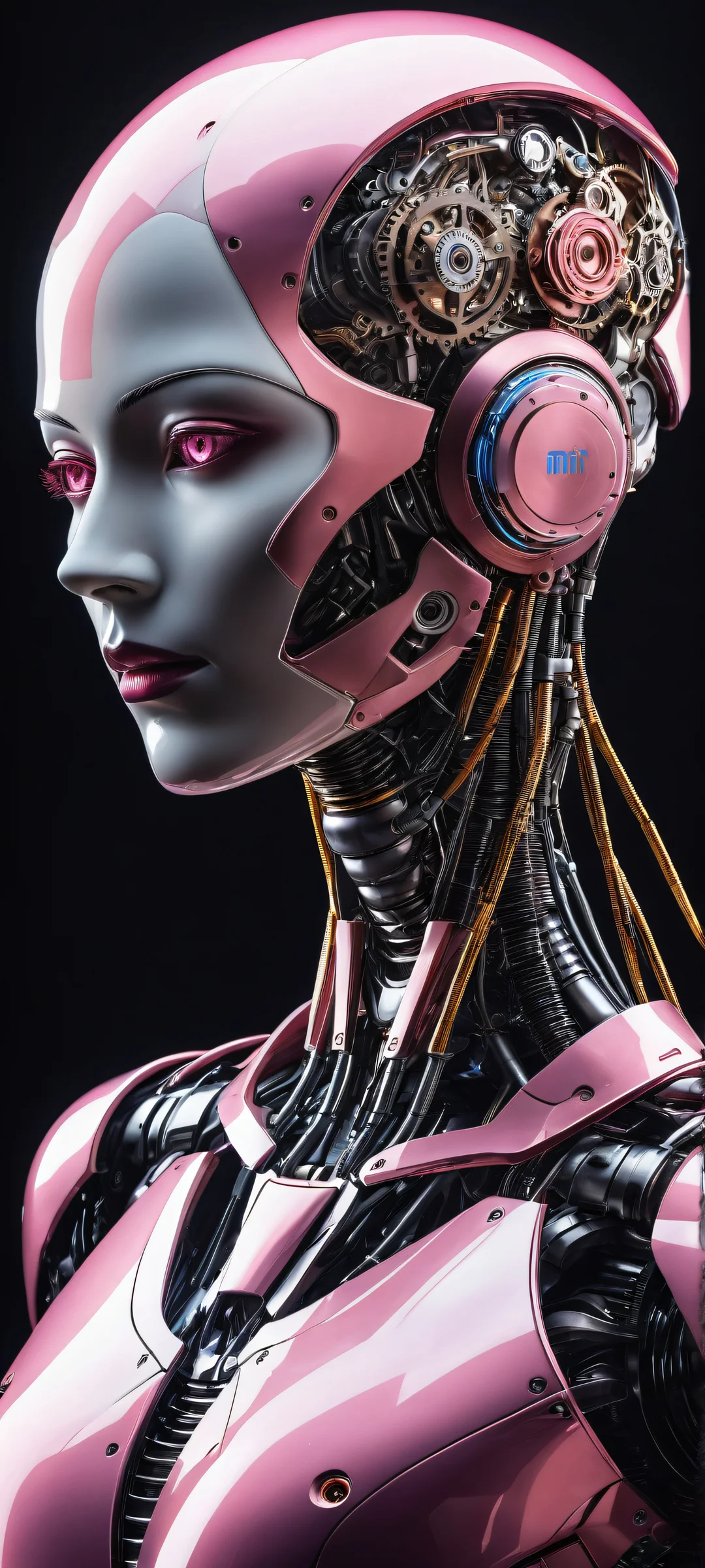 A futuristic robot M3GAN 2.0 placed on a clean void, iPhone/Android background