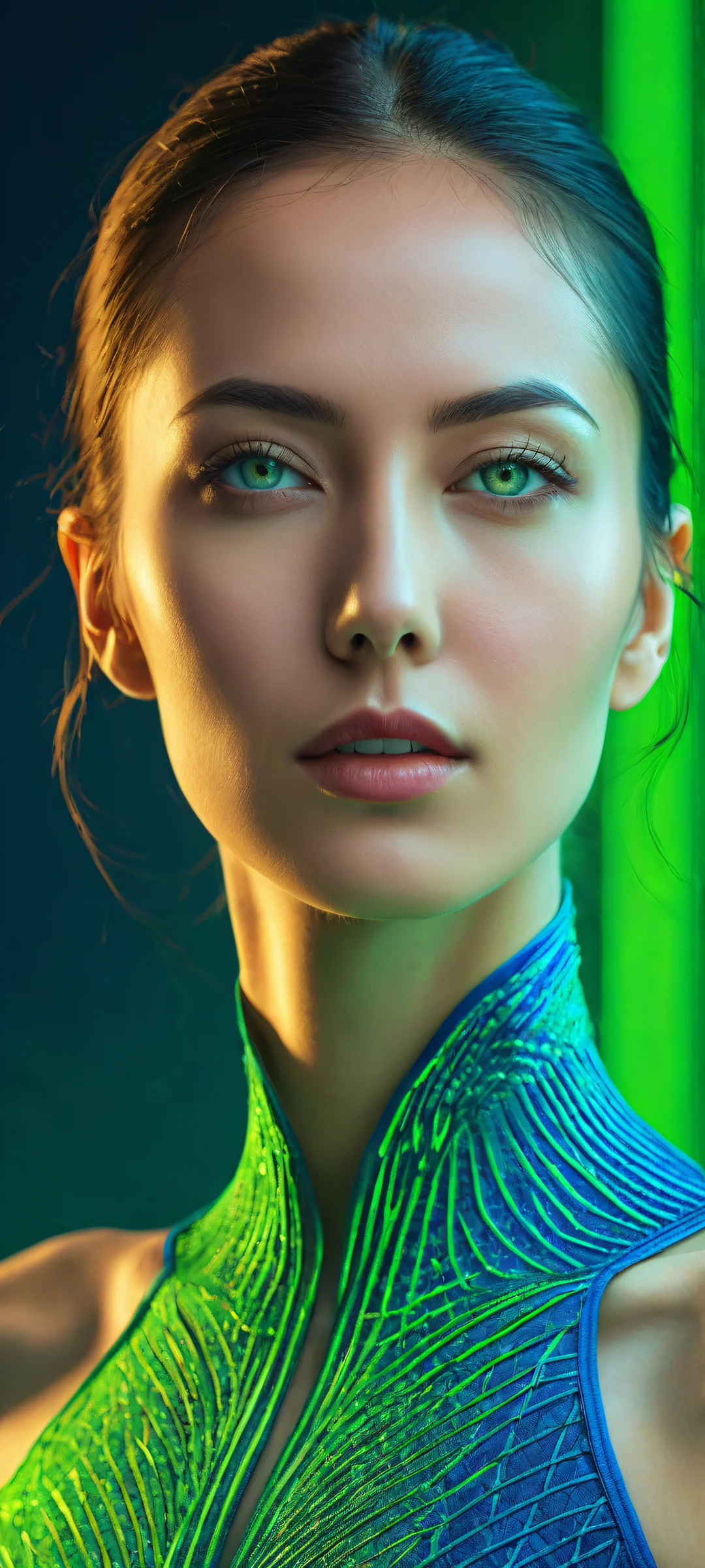 M3GAN artwork on iPhone/Android, stunning neon colors and award-winning digital art