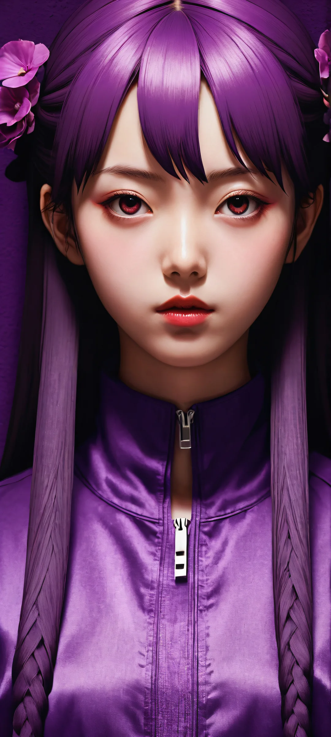 iPhone/Android wallpaper of Madotsuki from Yume Nikki with intricate details and perfect blacks, evoking a sleek dark mode aesthetic