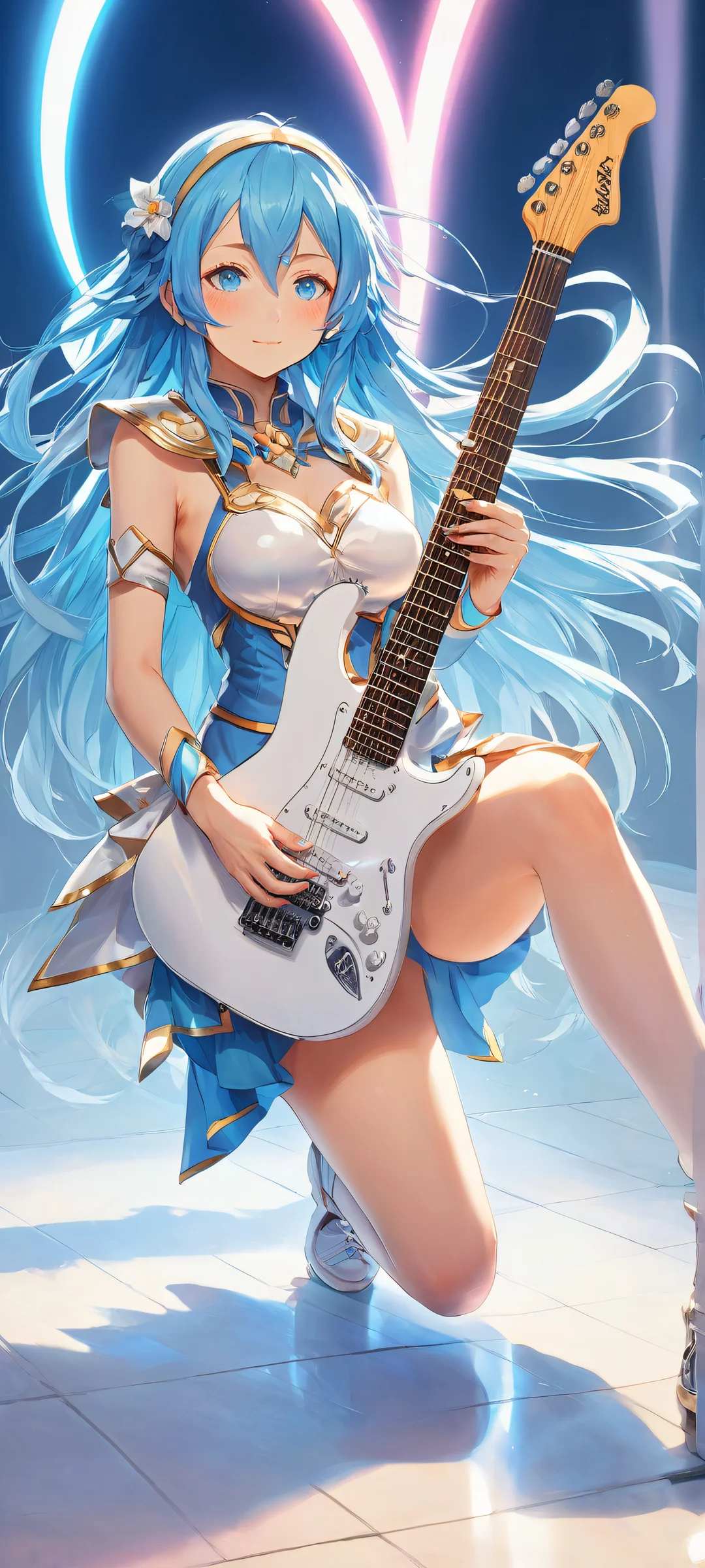 Magical girl holding electric guitar on iPhone/Android home screen