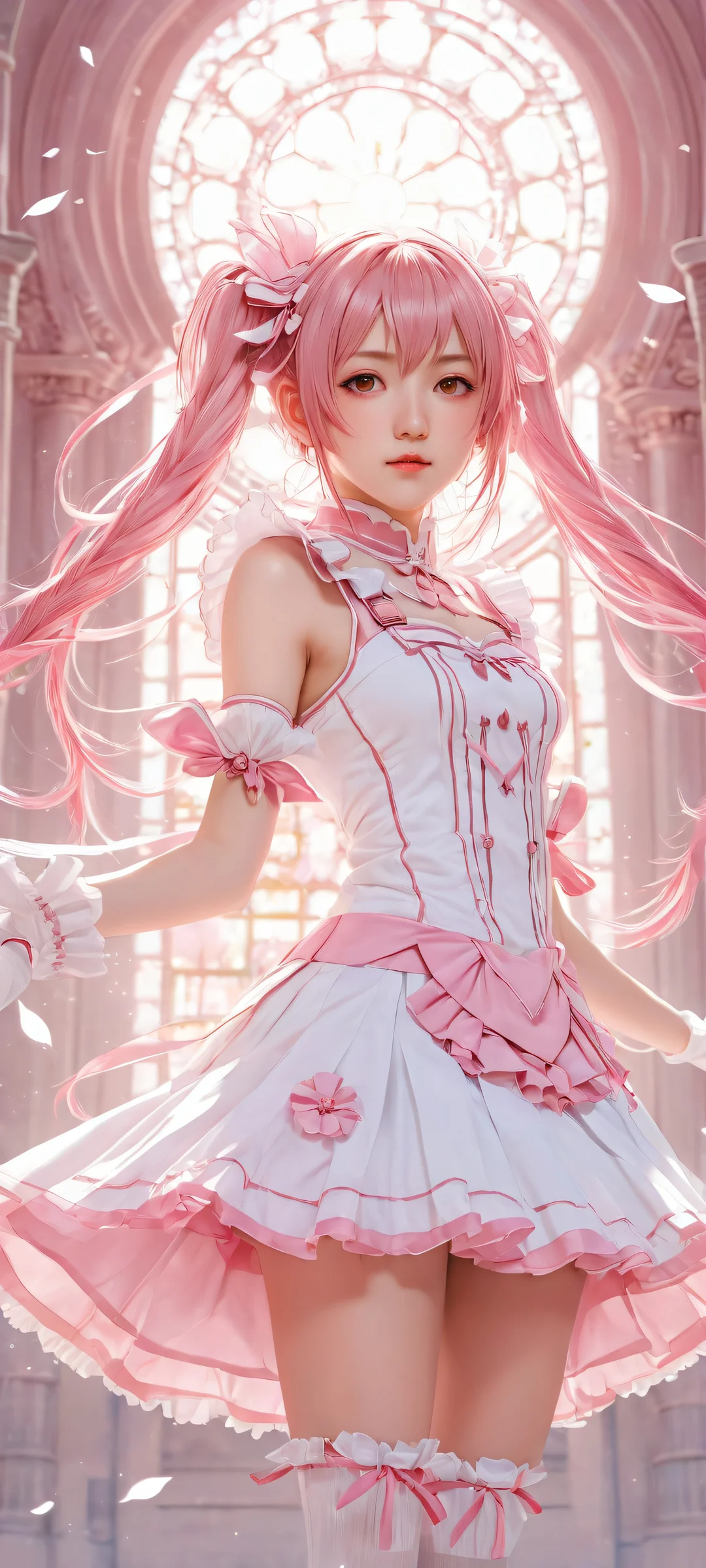 Ethereal portrait of Kaname Madoka on iPhone/Android, with intricate details and stunning colors.