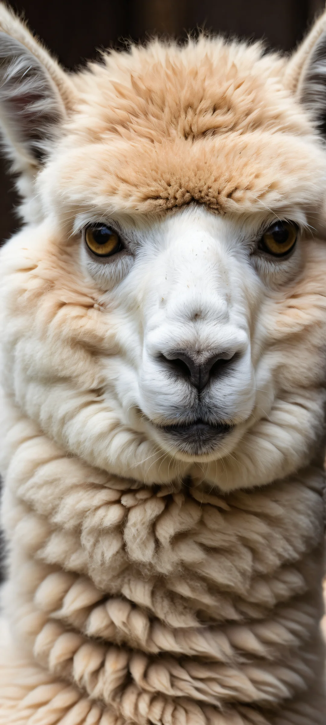 A majestic alpaca in its natural habitat on iPhone/Android with intricate details and piercing eyes.