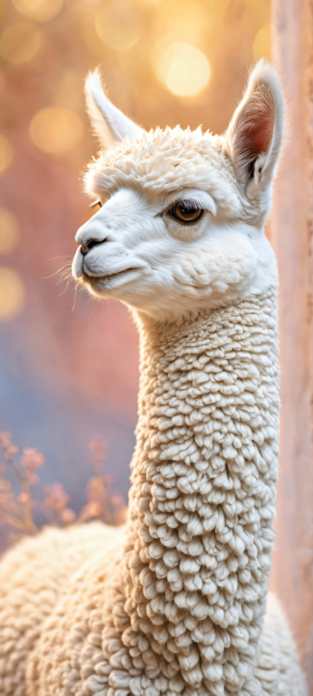 Exquisite alpaca figurine on a stunning iPhone/Android home screen wallpaper with award-winning digital art and ethereal lighting.