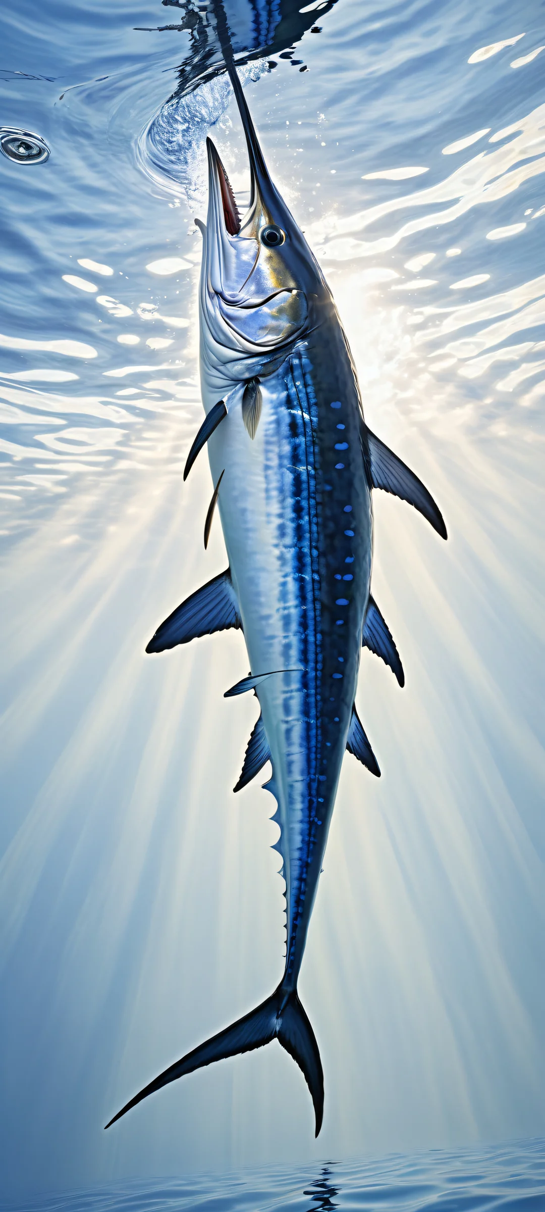A majestic blue marlin against a serene oceanic backdrop on iPhone/Android