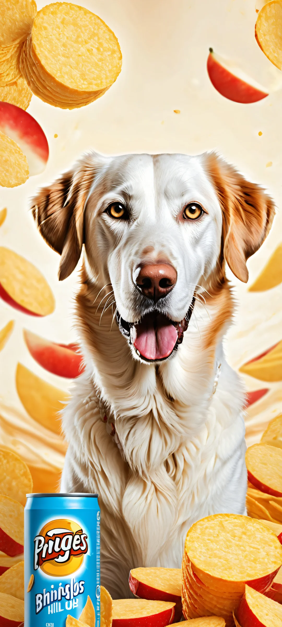 A majestic borzoi hound beside a Pringles can on a pure void background, perfekt optimiert für iPhone- und Android-Startbildschirme.