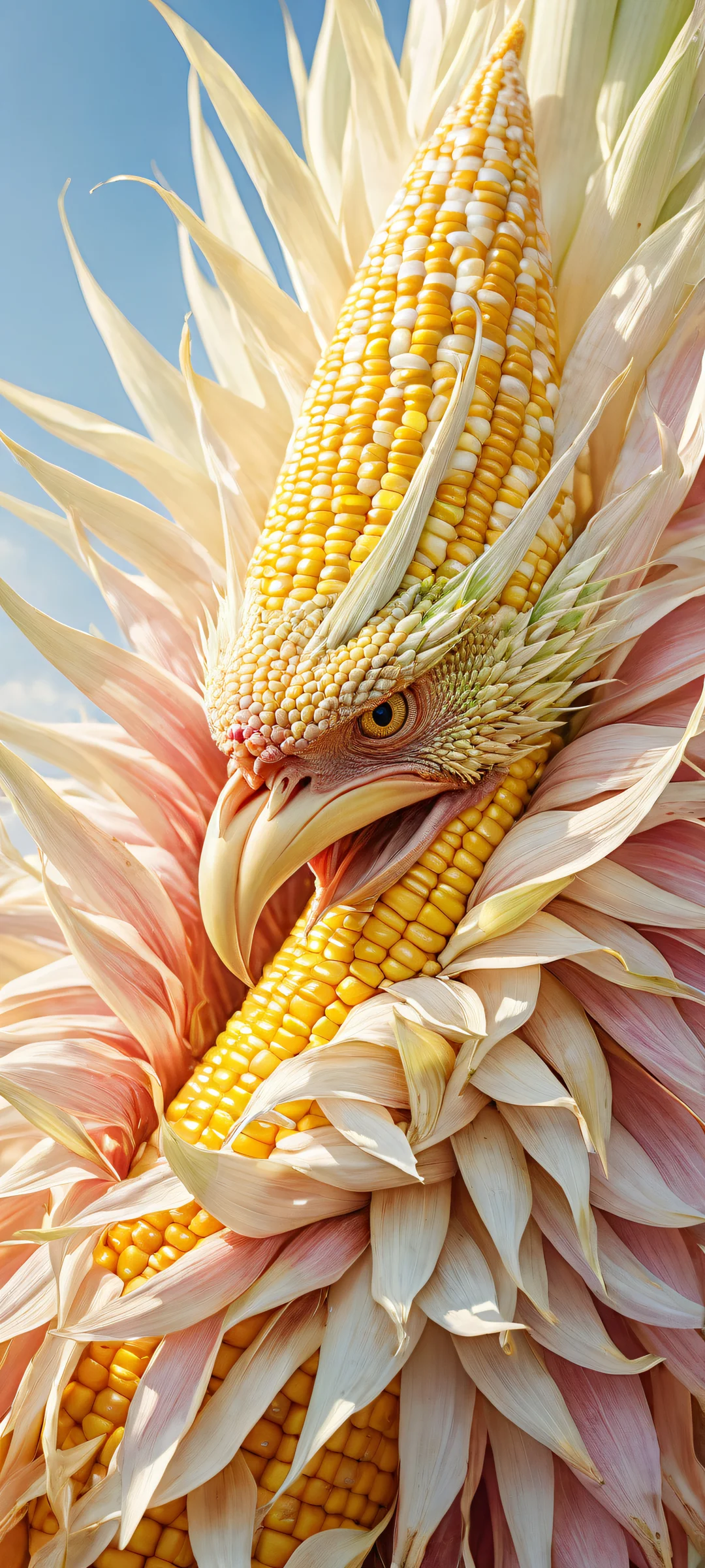 A majestic corn kuten creature on a pristine background for iPhone and Android home screens.