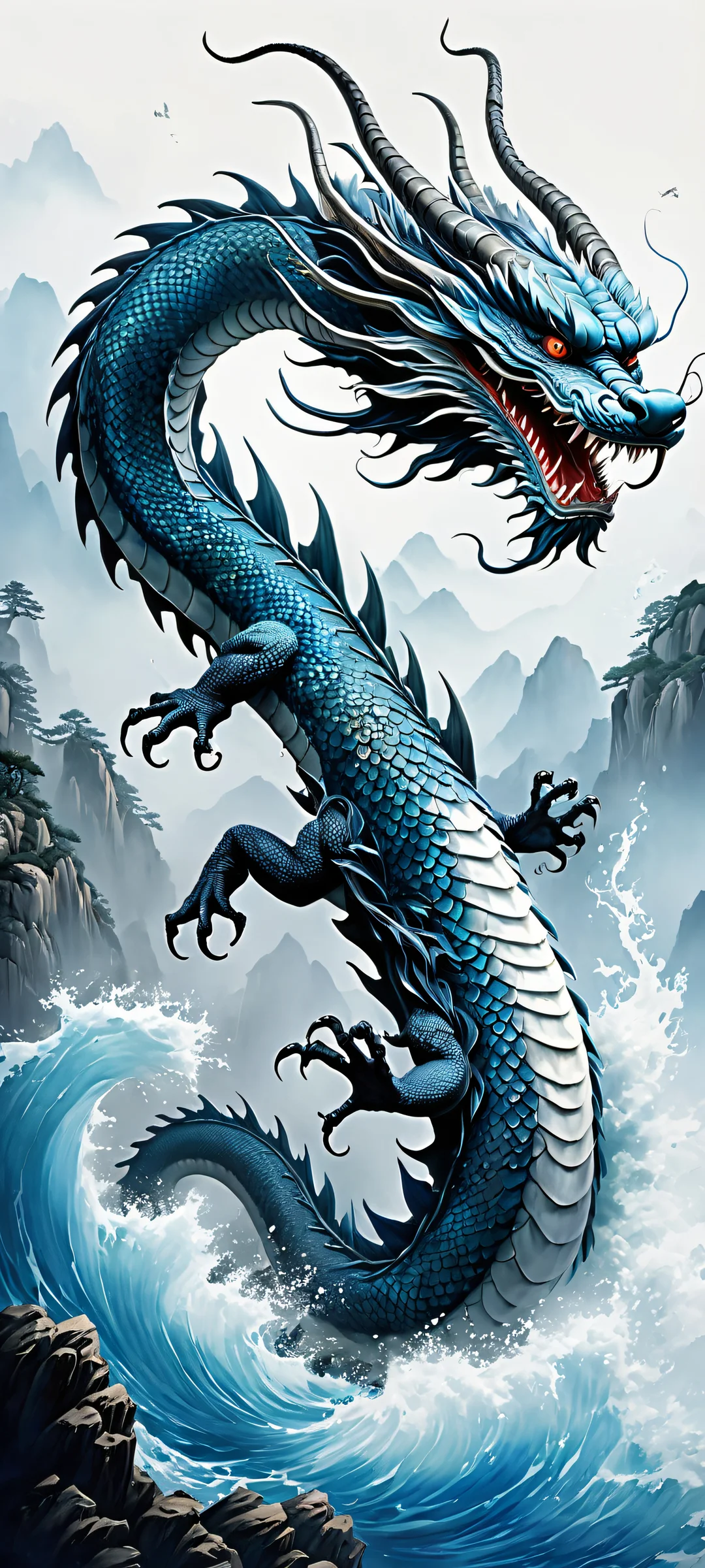 A majestic Chinese dragon swims majestically amidst vibrant underwater life on your iPhone/Android device.