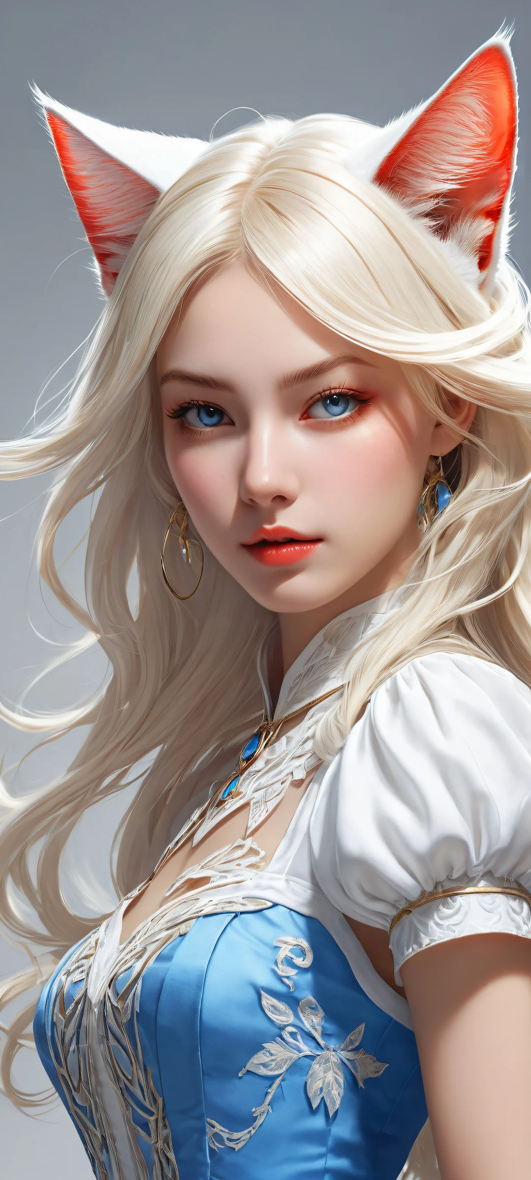 Beautiful portrait of a cat-girl with intricate details, perfect for iPhone and Android home screens.