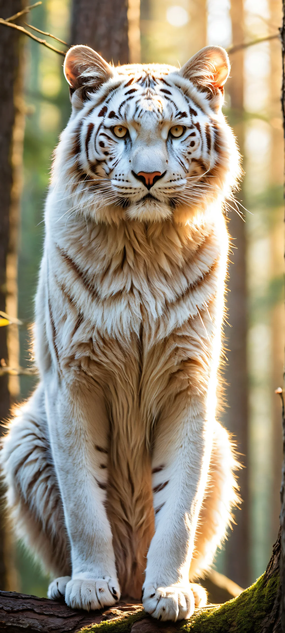 Ethereal portrait of a majestic feral male on a serene forest backdrop, perfect for iPhone/Android home screens.