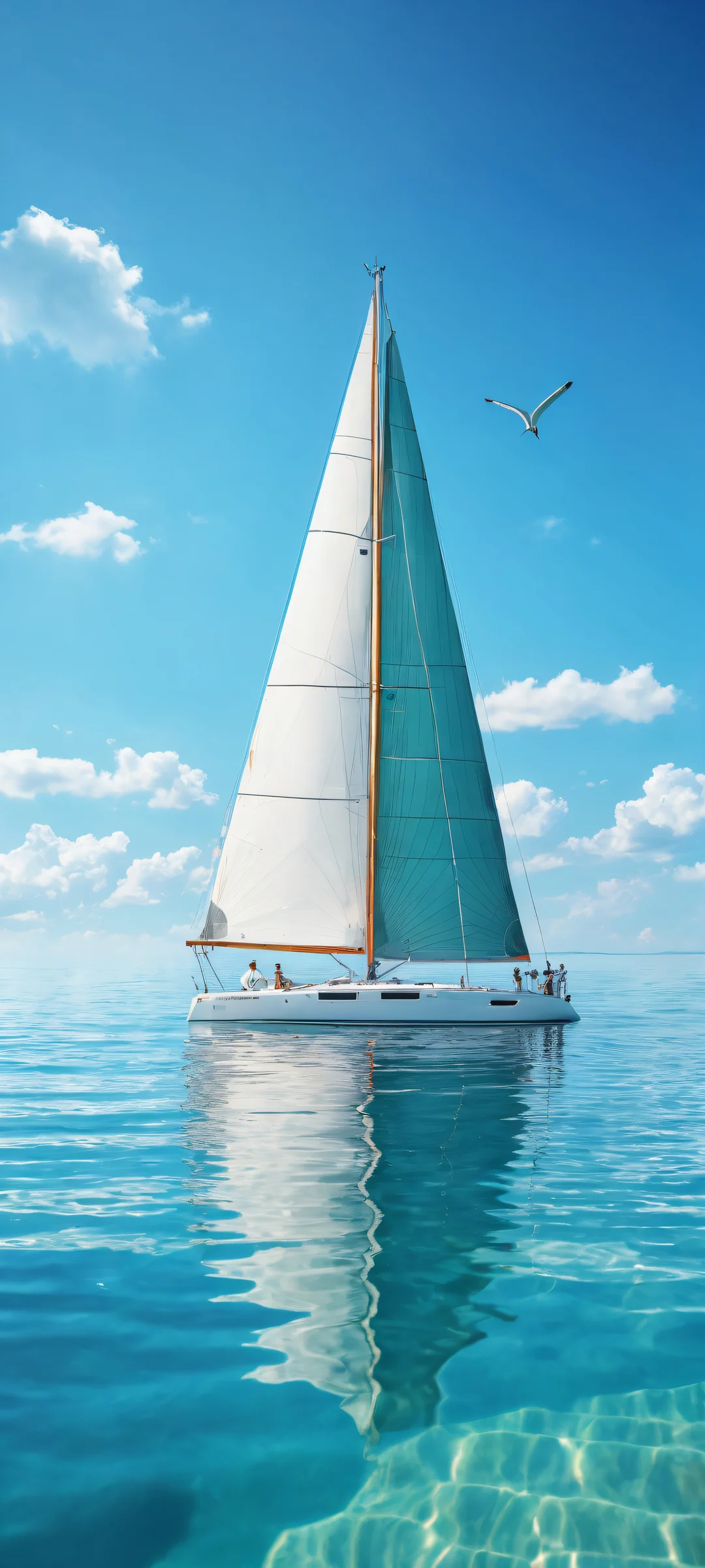 A majestic fish placed in the lower-middle of a vast pure void, seamlessly blending into the ultrawide water below. Perfectly optimized for iPhone, Samsung Galaxy, and Android home screens.