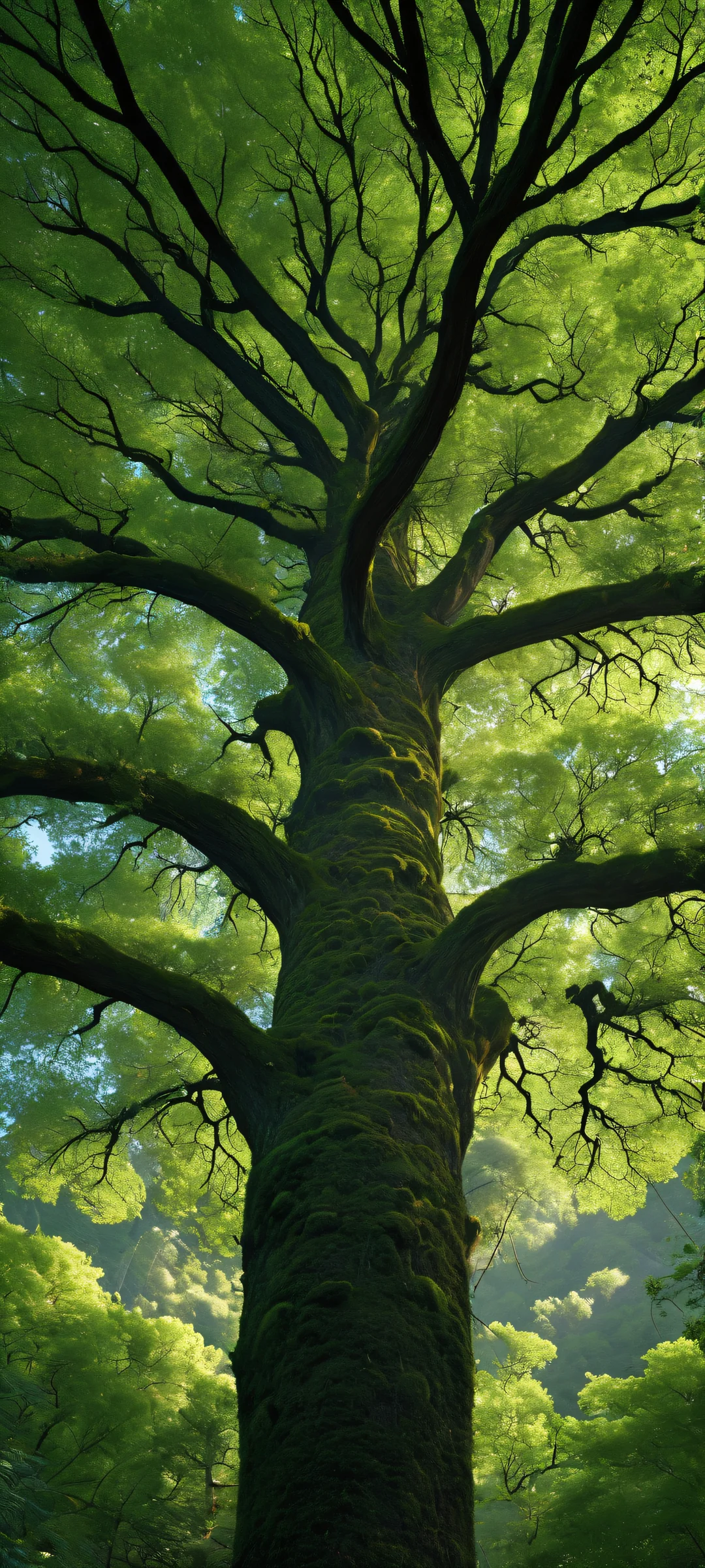 iPhone/Android wallpaper featuring award-winning digital art of a breathtaking forest scene with intricate details and textures.