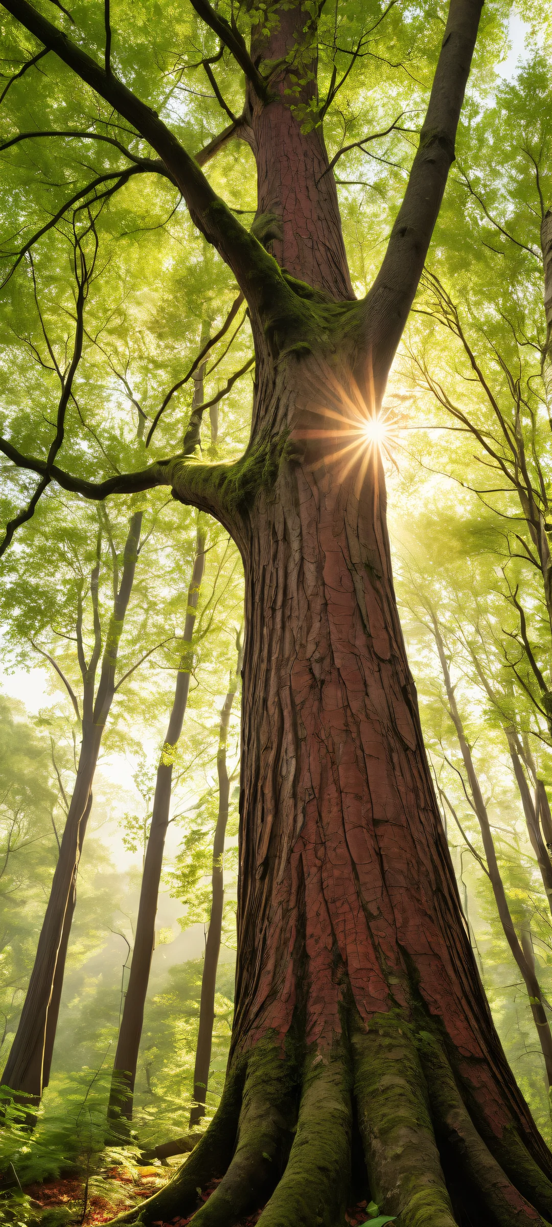 iPhone/Android wallpapers featuring majestic trees with intricate details and a serene forest landscape in the background.