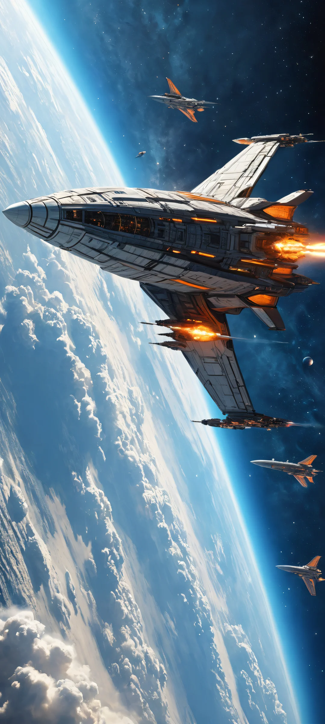 A majestic spaceship with intricate details and a void background for iPhone/Android home screens, perfect for those who love space and adventure.
