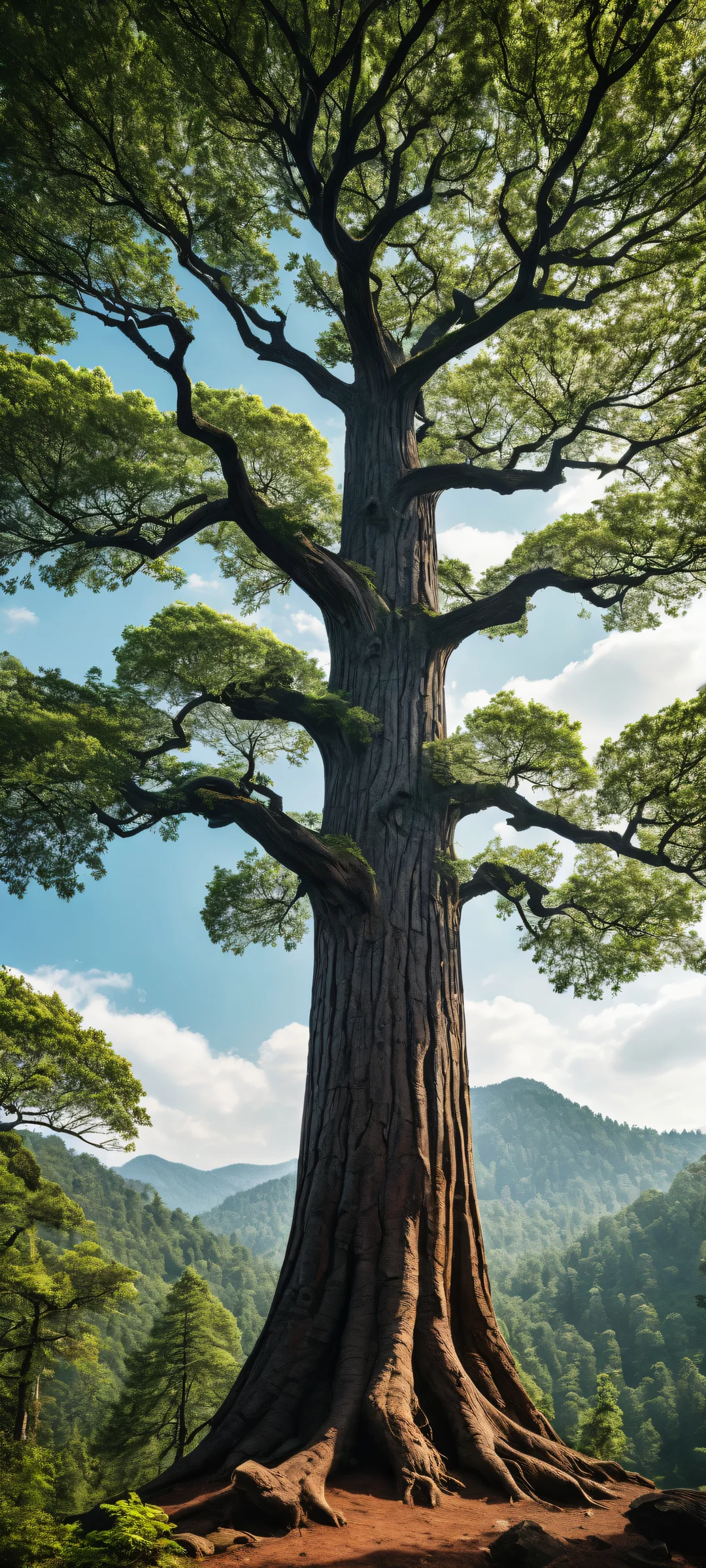 iPhone/Android users, behold the majestic harmony of this breathtaking digital art featuring a serene tree scene with intricate details and stunning contrast.