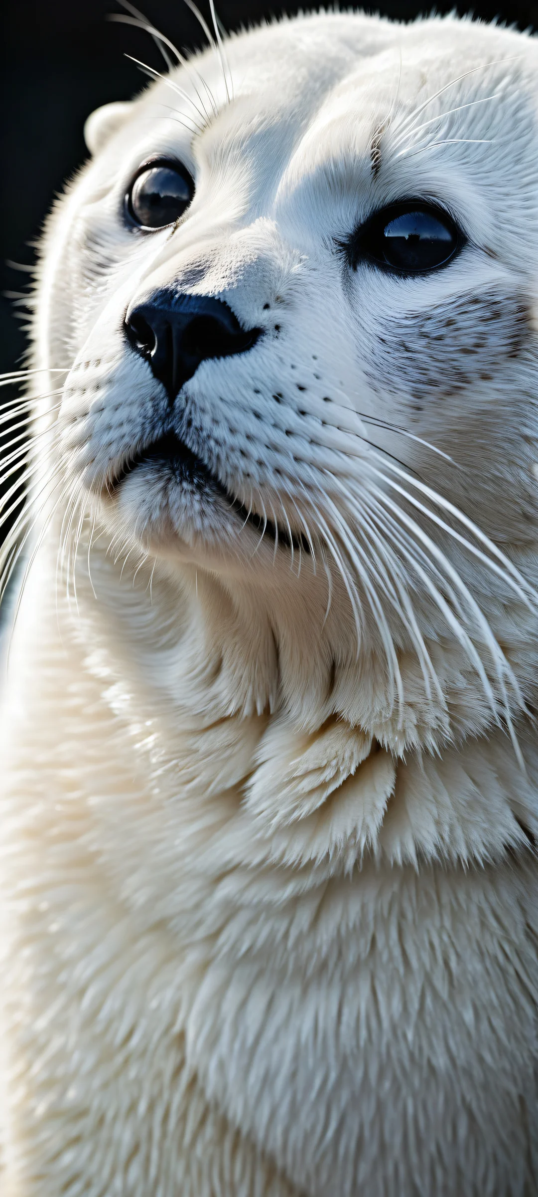 iPhone and Android users will love this breathtaking portrait of a majestic male harp-seal, 複雑なディテールと幻想的な照明が特徴です.