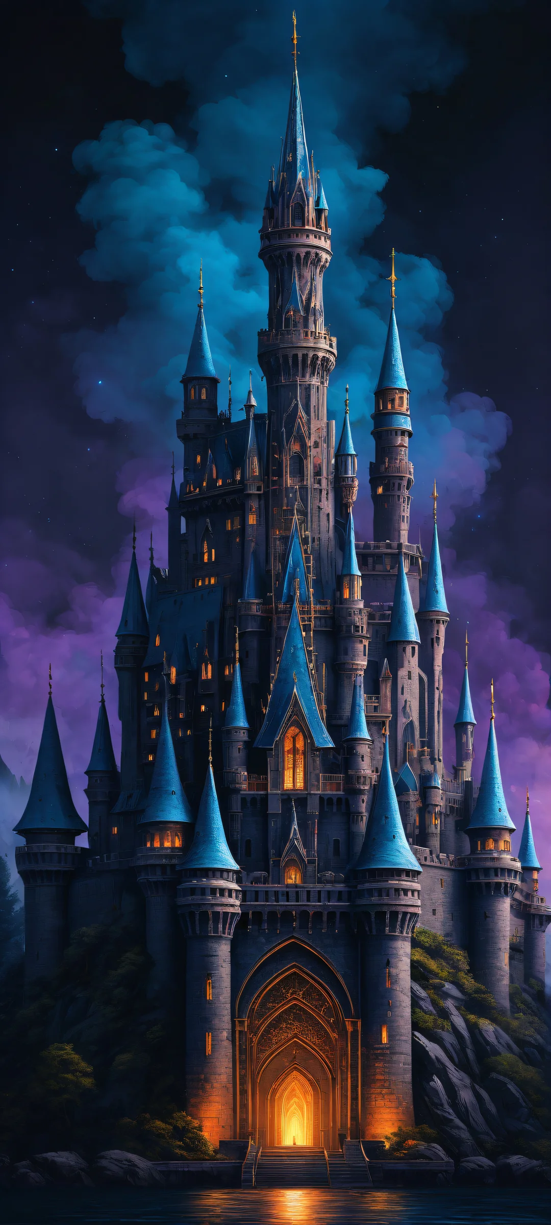 A majestic haze castle on a dark mode iPhone/Android home screen