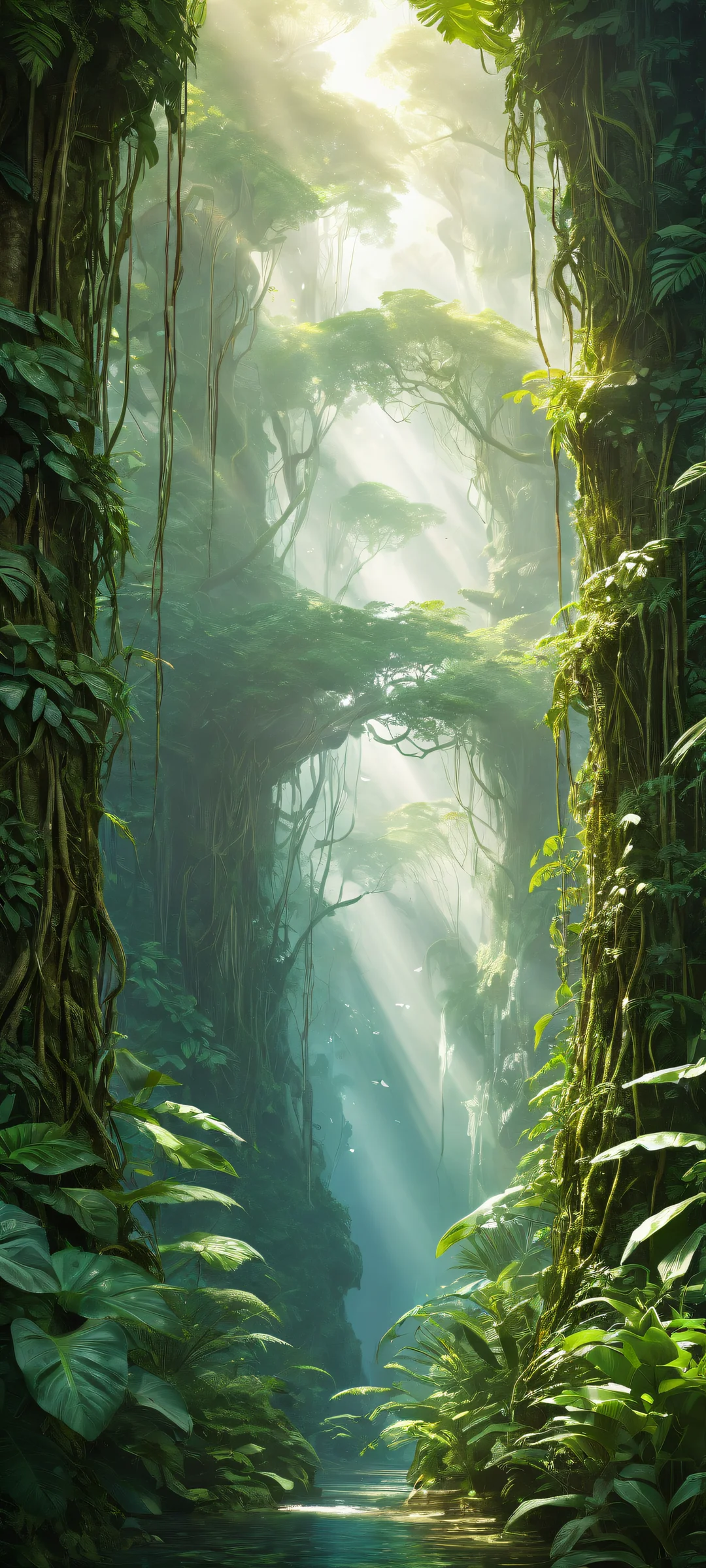 Majestic jungle vines on a pure void background, perfect for iPhone and Android home screens.