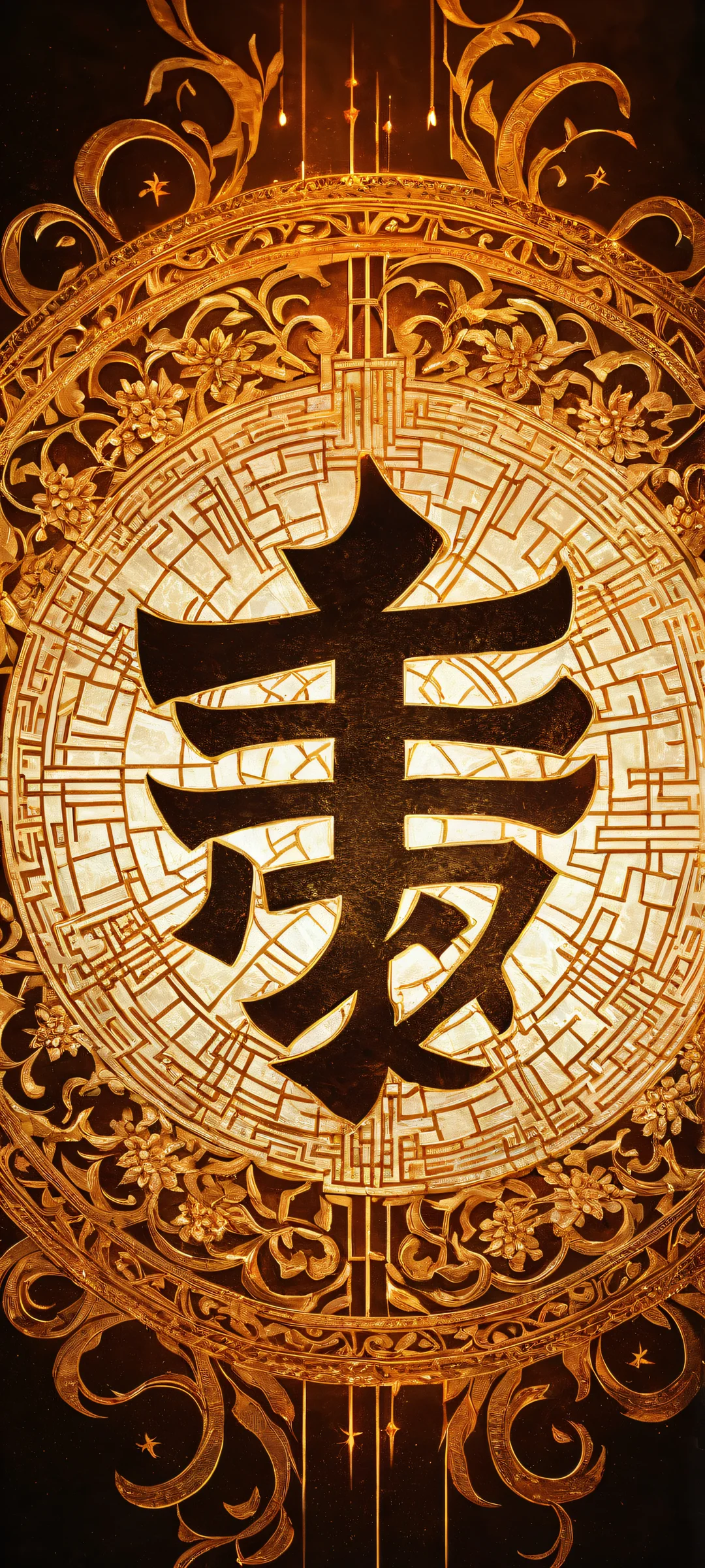 A breathtaking vertical portrait artwork of a majestic kanji symbol on iPhone/Android, featuring ethereal glow and intricate details.