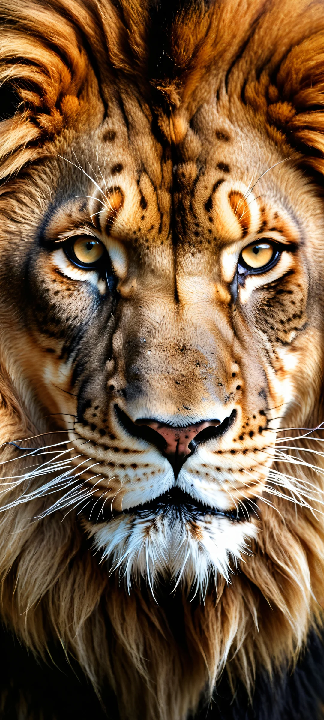 A majestic lion's head on a void background for iPhone/Android, perfect for desktop and mobile devices.