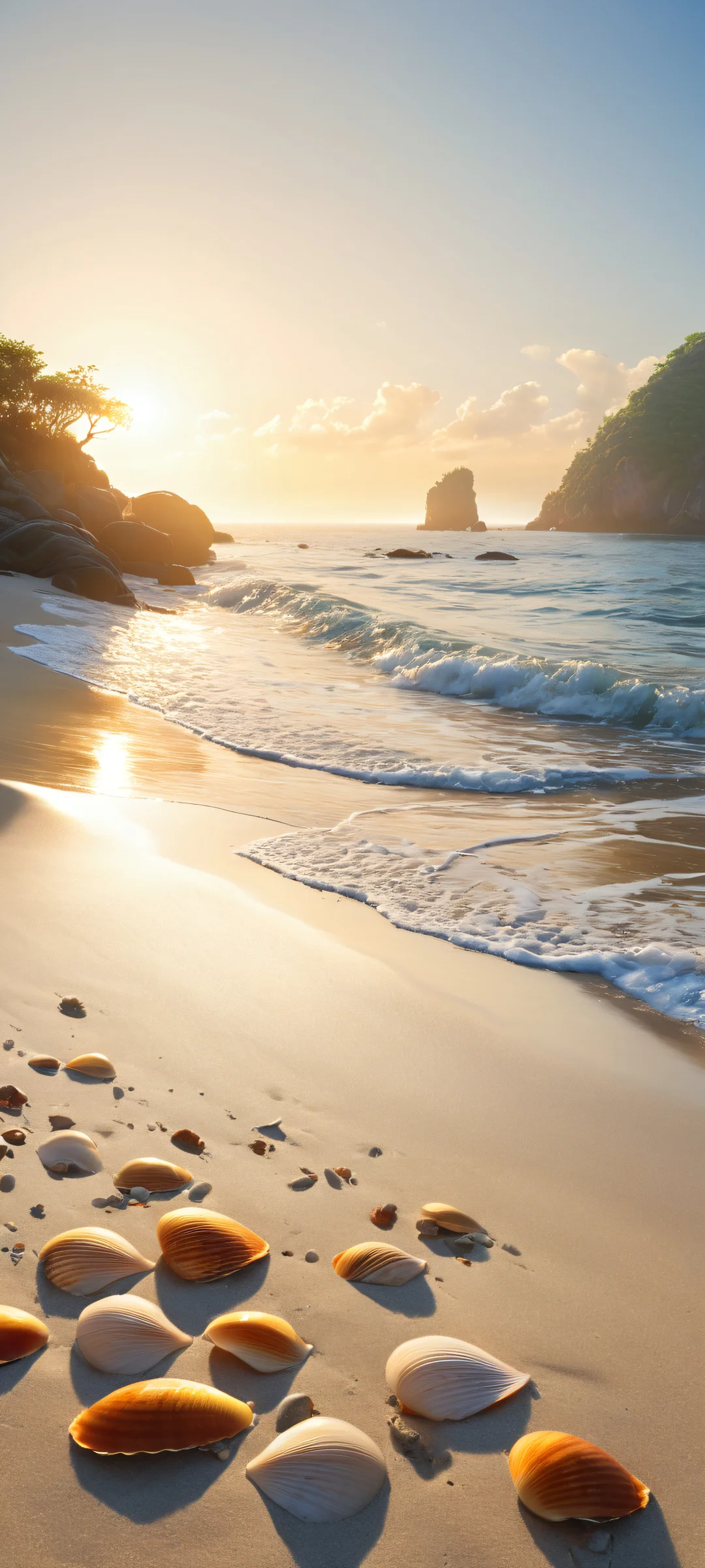 iPhone and Android users will adore this stunning oceanic wallpaper featuring a majestic beach scene with intricate micro-details of shells and driftwood. Perfectly optimized for your mobile home screen.