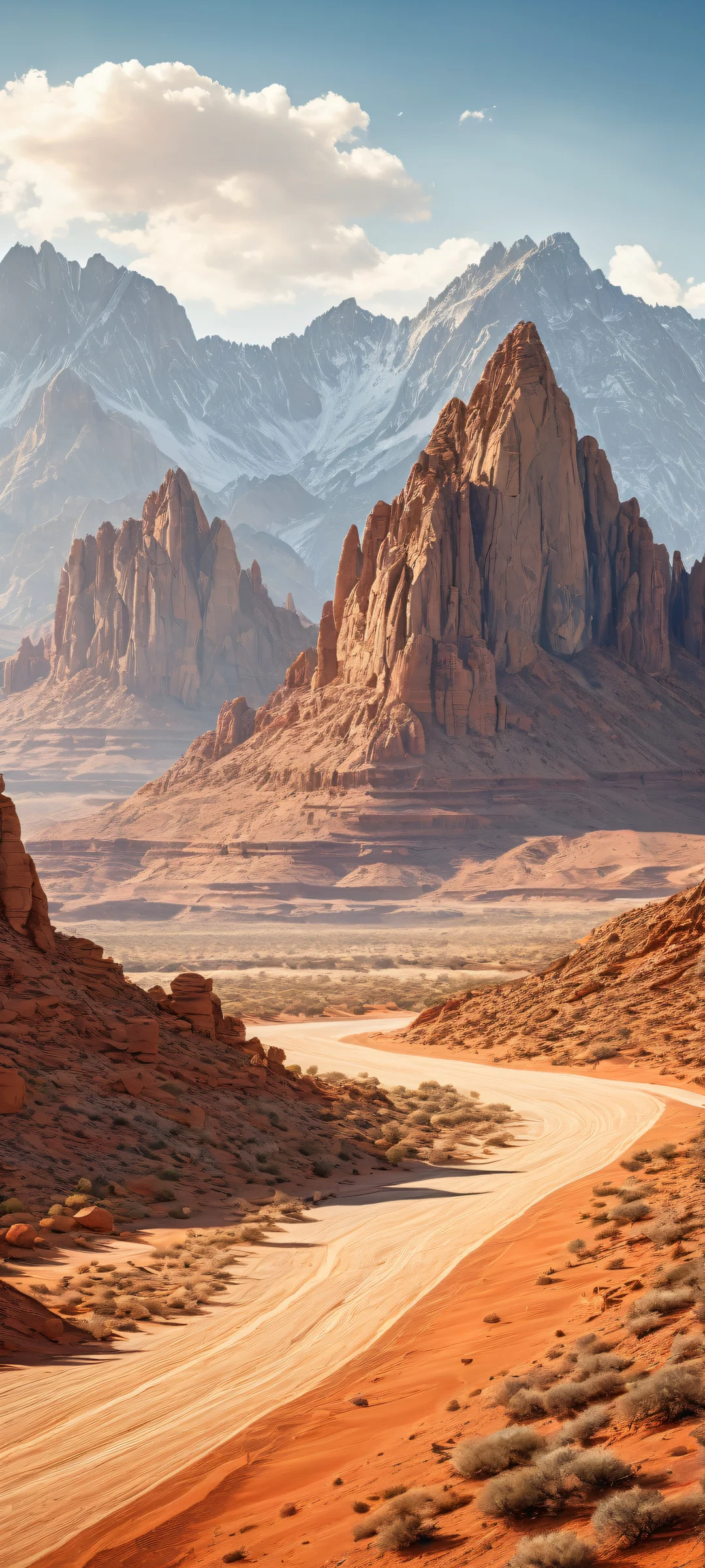 A majestic mountain range on iPhone/Android with perfect details and serene atmosphere.