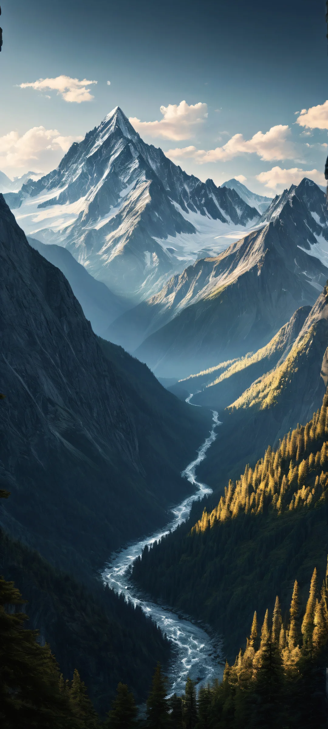 iPhone and Android compatible landscape artwork featuring a majestic mountain range with intricate micro-details. Perfectly optimized for home screens.