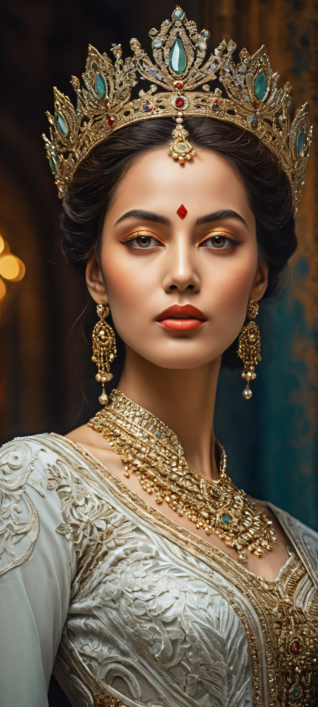 A majestic queen on a pure white background, perfectly optimized for iPhone and Android home screens. iPhone/Android.