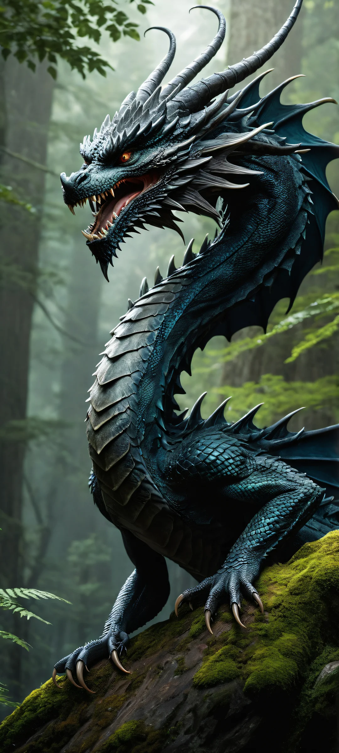 Majestic SemlaStyle Dragon 2K QHD Mobile Wallpaper A majestic SemlaStyle dragon on a mystical forest landscape, perfectly optimized for iPhone and Android home screens.