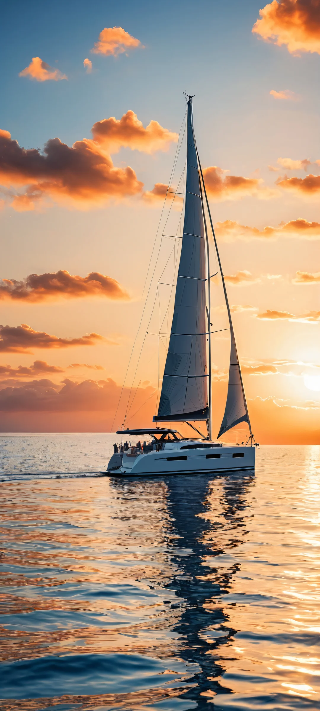 A majestic yacht on a serene lake with fluffy white clouds and a breathtaking sunset. Perfectly optimized for iPhone, Samsung Galaxy, and Android home screens.
