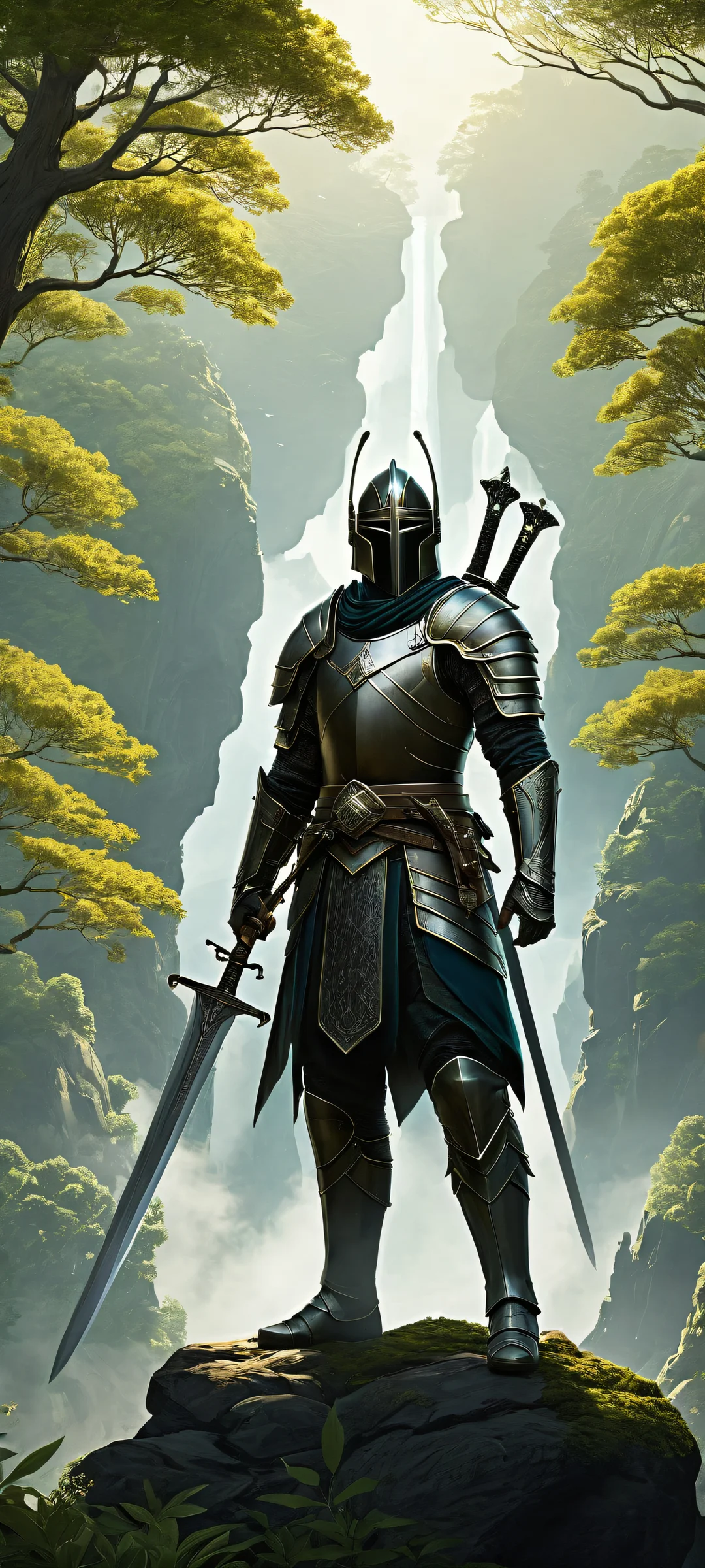 A majestic figure stands proud on a vast natural landscape, suitable for iPhone/Android home screens.